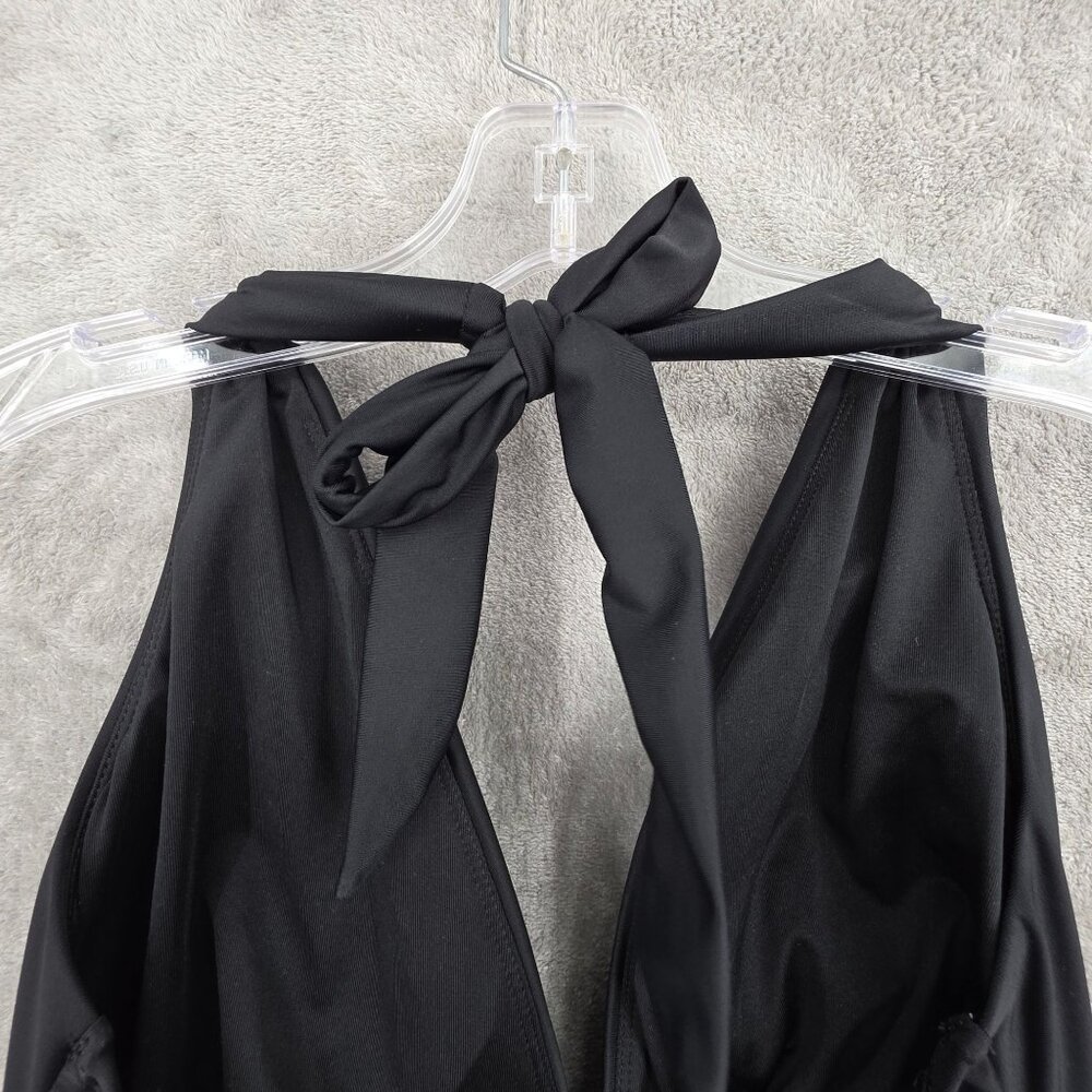 DKNY 1 Piece Swimsuit L Black Halter Ruched Tummy Control Beach Pool Vacay Solid - Picture 7 of 11